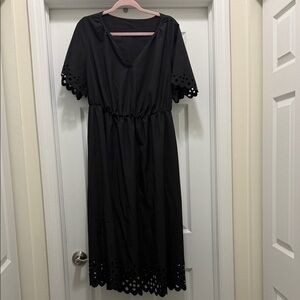 SHEIN Black Midi Dress with Scalloped Cutout Trim